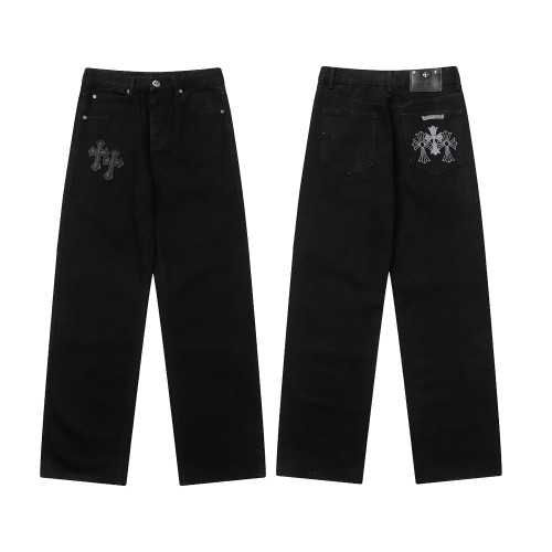 Chrome Hearts Black Distressed Washed Jeans Unisex Casual Street Pants