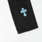Chrome Hearts Colored Leather Pants Unisex Black Washed Jeans