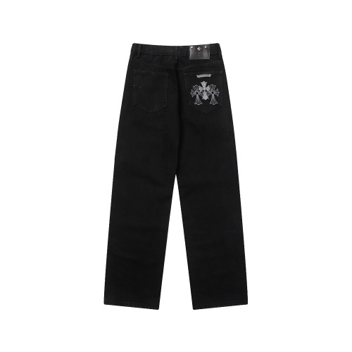 Chrome Hearts Black Distressed Washed Jeans Unisex Casual Street Pants