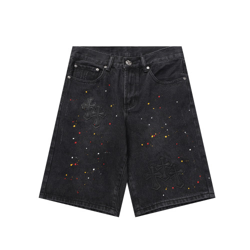 Chrome Hearts Fashion Splash-ink Denim Short Unisex Street Casual Pants