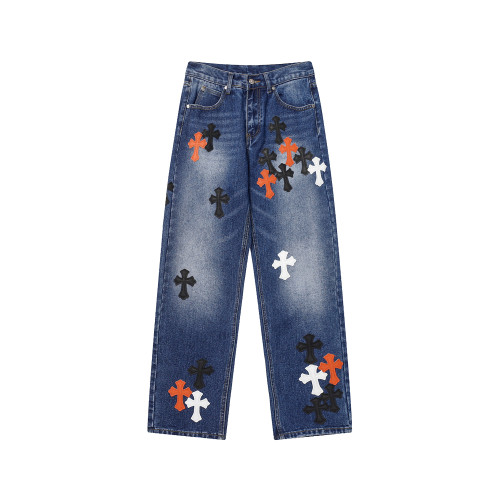Chrome Hearts Fashion Washed Vintage Jeans Unisex Casual Pants