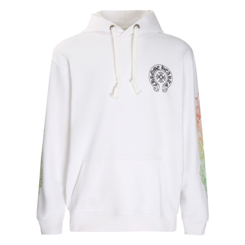 Chrome Hearts Yellow Green Gradient Letter Horseshoe Flower Arm Cross Hooded Hoodie