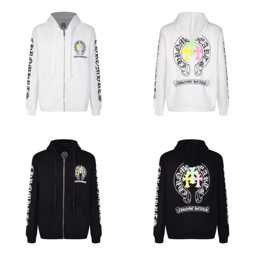 Chrome Hearts Colorful Cross Letter Flower Arm Horseshoe Zipper Sweater