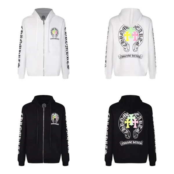 Chrome Hearts Colorful Cross Letter Flower Arm Horseshoe Zipper Sweater