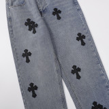 Chrome Hearts Distressed Washed Jeans Unisex Casual Street Pants