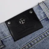 Chrome Hearts Unisex Washed Distressed Cross Leather Jeans