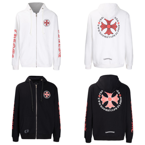 Chrome Hearts Red Cross Sanskrit Letter Flower Arm Horseshoe Zipper Hoodie