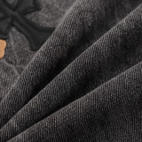 Chrome Hearts Washed Distressed Jeans Black Cross Leather Logo Pants