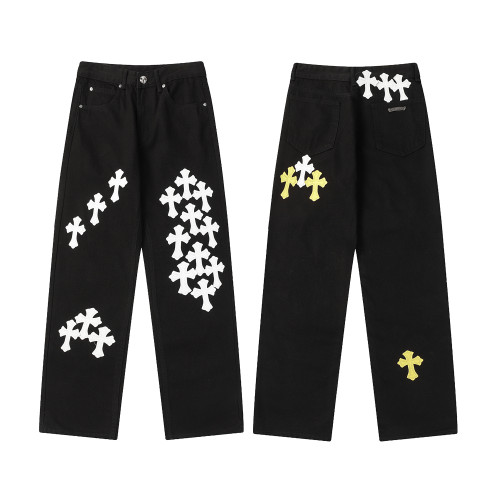 Chrome Hearts Fashion Black Washed Jeans Casual Loose Pants