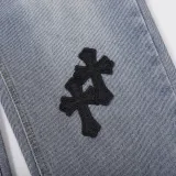 Chrome Hearts Unisex Washed Distressed Cross Leather Jeans