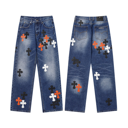 Chrome Hearts Fashion Washed Vintage Jeans Unisex Casual Pants