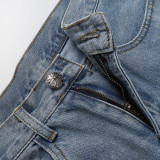 Chrome Hearts Embroidery Raw Edges Denim Shorts Unisex Washed Distressed Shorts