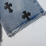 Chrome Hearts Embroidery Raw Edges Denim Shorts Unisex Washed Distressed Shorts