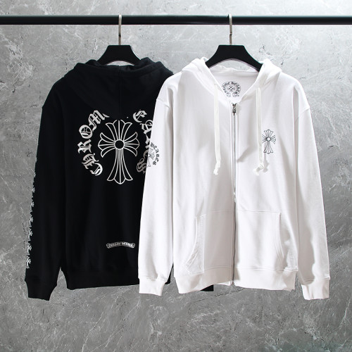 Chrome Hearts Classic Letter Print Long Cross Flower Arm Hooded Zipper Hoodie