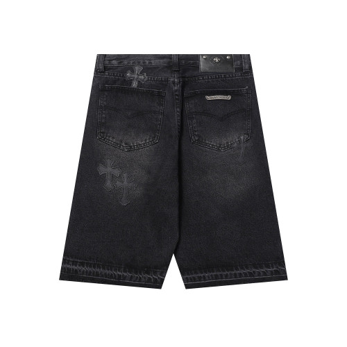 Chrome Hearts Fashion Embroidery Raw Edges Denim Unisex Casual Loose Shorts