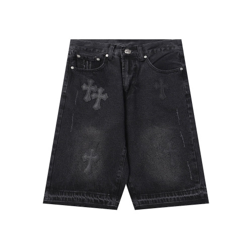 Chrome Hearts Fashion Embroidery Raw Edges Denim Unisex Casual Loose Shorts