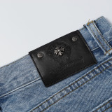 Chrome Hearts Embroidery Raw Edges Denim Shorts Unisex Washed Distressed Shorts