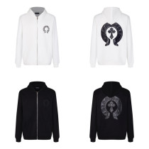 Chrome Hearts Heavy Industries Cross Sheepskin Embroidered Letter Hooded Zipper Sweater