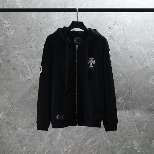 Chrome Hearts Classic Letter Print Long Cross Flower Arm Hooded Zipper Hoodie