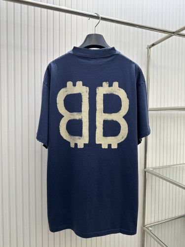 Balenciaga High Street Washed Hole Bitcoin Printed Short Sleeve T-shirt