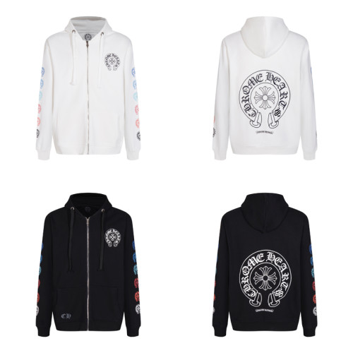 Chrome Hearts Unisex Classic Colorful Horseshoe Arm Hooded Zipper Hoodie