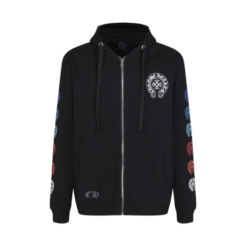 Chrome Hearts Unisex Classic Colorful Horseshoe Arm Hooded Zipper Hoodie