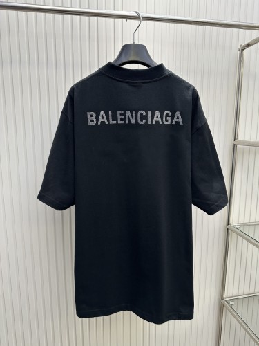Balenciaga Fashion Front and Back Letter Hot Diamond Short Sleeved T-shirt