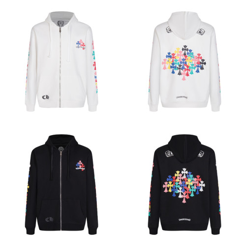 Chrome Hearts Unisex Colorful Cross Horseshoe Hooded Zipper Hoodie