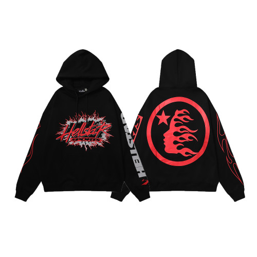 Hellstar Fashion New Flame Printed Hoodie Fleece Pants Unisex Casual Sweatshirts Suit