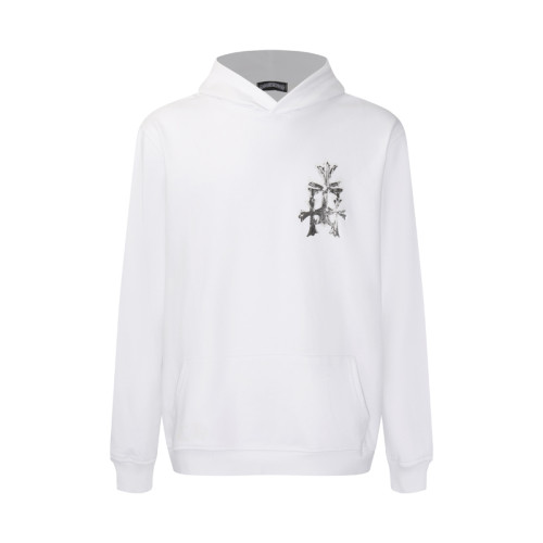 Chrome Hearts Couple Casual Fashion Old Cross Embroidered Leather Hoodie