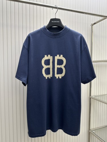 Balenciaga High Street Washed Hole Bitcoin Printed Short Sleeve T-shirt