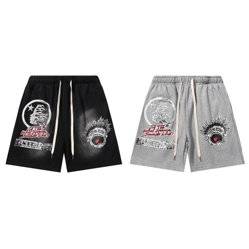 Hellstar Funny Smiley Face Print Shorts Casual Loose Drawstring Shorts