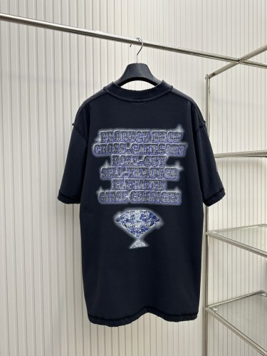 Balenciaga Classic Diamond Print Crack Damaged Washed Short Sleeved T-shirt