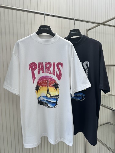 Balenciaga Fashion Sunset Coconut Tower Short Sleeved T-shirt