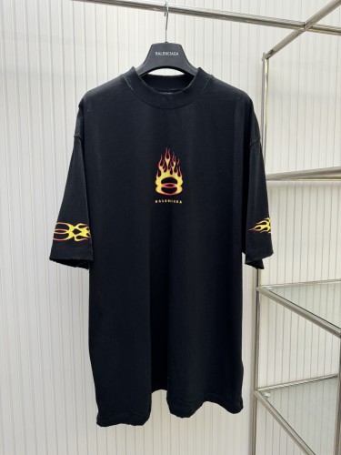 Balenciaga Fashion Double Ring Flame Aged Printed Short Sleeved T-shirt