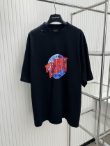 Balenciaga New Letter Print Perforated Short Sleeves