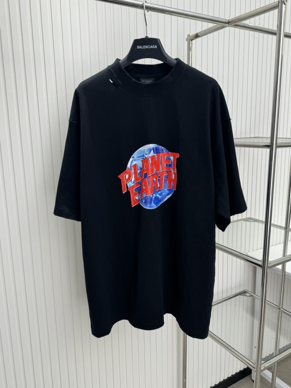 Balenciaga New Letter Print Perforated Short Sleeves