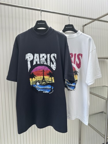 Balenciaga Fashion Sunset Coconut Tower Short Sleeved T-shirt
