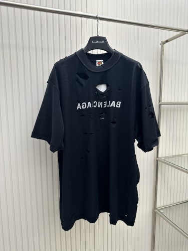 Balenciaga Mirror Letter Reverse Wearing Large Damaged Short Sleeved T-shirt