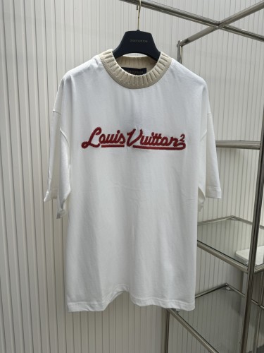 Louis Vuitton Spliced Fleece Collar Embroidered Knitted Short sleeved T-shirt