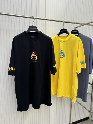 Balenciaga Fashion Double Ring Flame Aged Printed Short Sleeved T-shirt