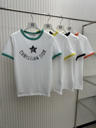 Dior Fashion Contrast Lucky Star Printed Short Sleeved T-shirt