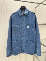 Dior New Retro Workwear Sticker Embroidered Denim Jacket Coat