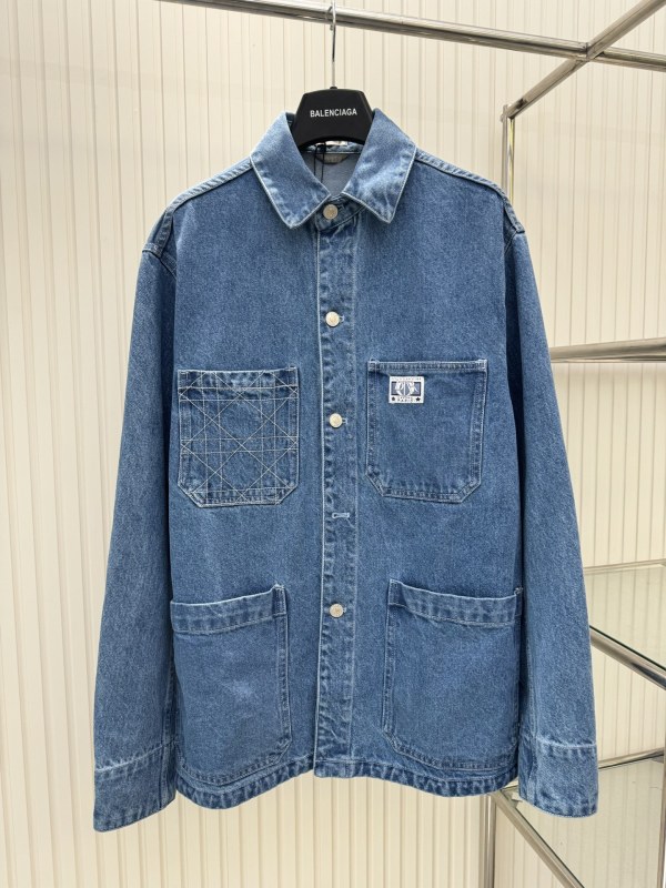 Dior New Retro Workwear Sticker Embroidered Denim Jacket Coat