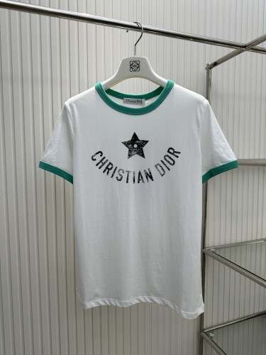Dior Fashion Contrast Lucky Star Printed Short Sleeved T-shirt