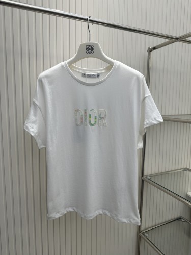 Dior Women's Colorful Screen Embroidered Letter Short Sleeved T-shirt