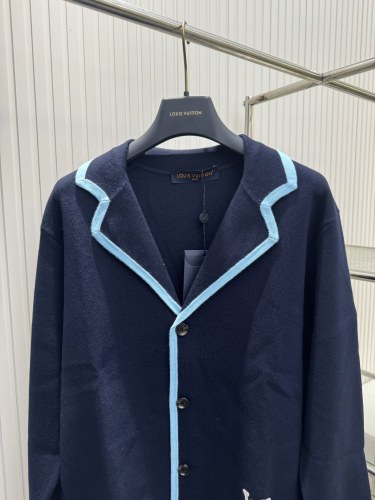 Louis Vuitton Men Fashion Suit Collar Blue Border Blue Cardigan