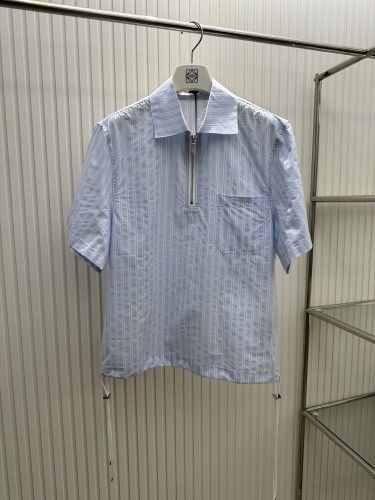 Dior Half Zipper Stripe Loose Short Sleeved Shirt