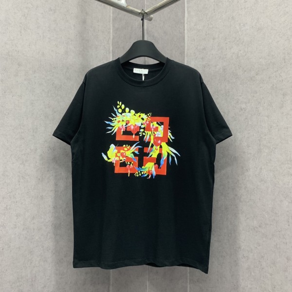 Givenchy High Street Flower Logo Printed Short Sleeve Unisex Simple Versatile T-shirt