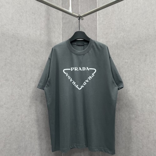 Prada Classic Logo Print T-shirt Unisex Casual Loose Short Sleeves